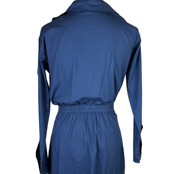 Monrow Navy Stretch Poplin Cotton Blend Button Up Long Sleeve Mini Shirt Dress - Picture 9 of 14